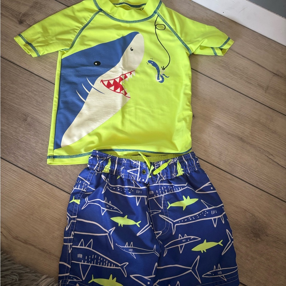 Carter's Neon Yellow and Blue Shark Swim Set